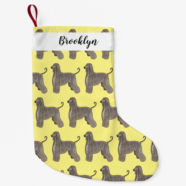 Afghan hound dog cartoon illustration small christmas stocking (Front)