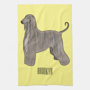 Afghan hound dog cartoon illustration  tea towel
