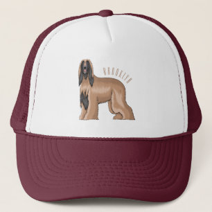 Afghan hound dog cartoon illustration   trucker hat