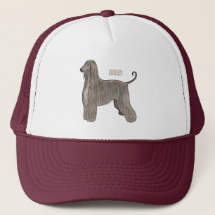Afghan hound dog cartoon illustration  trucker hat