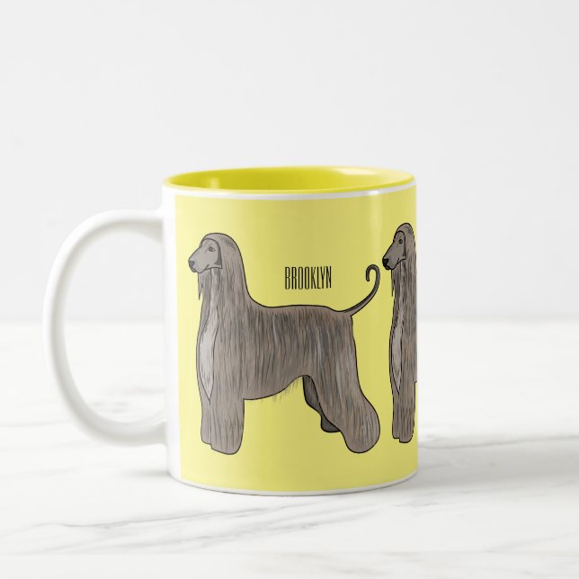 Afghan hound dog cartoon illustration  Two-Tone coffee mug (Left)