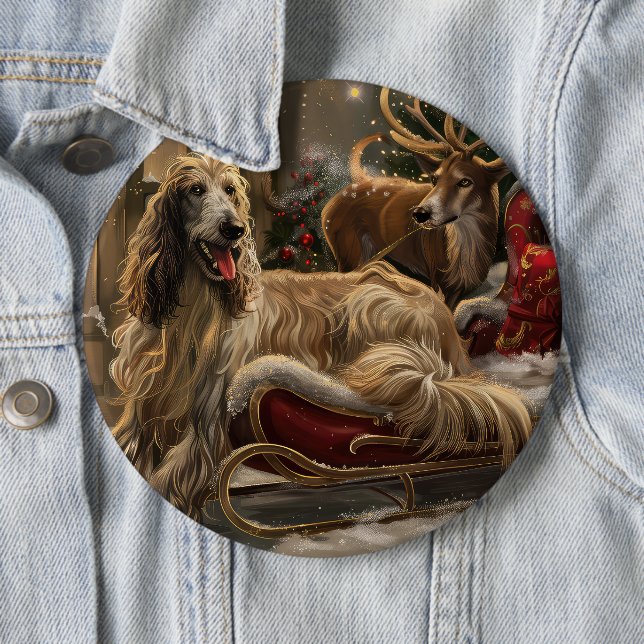 Afghan Hound Dog Christmas Festive 6 Cm Round Badge (In Situ)