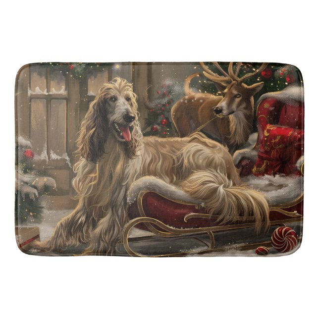 Afghan Hound Dog Christmas Festive  Bath Mat (Front)