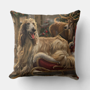 Afghan Hound Dog Christmas Festive Cushion
