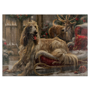 Afghan Hound Dog Christmas Festive Cutting Board