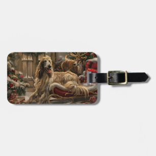 Afghan Hound Dog Christmas Festive Luggage Tag