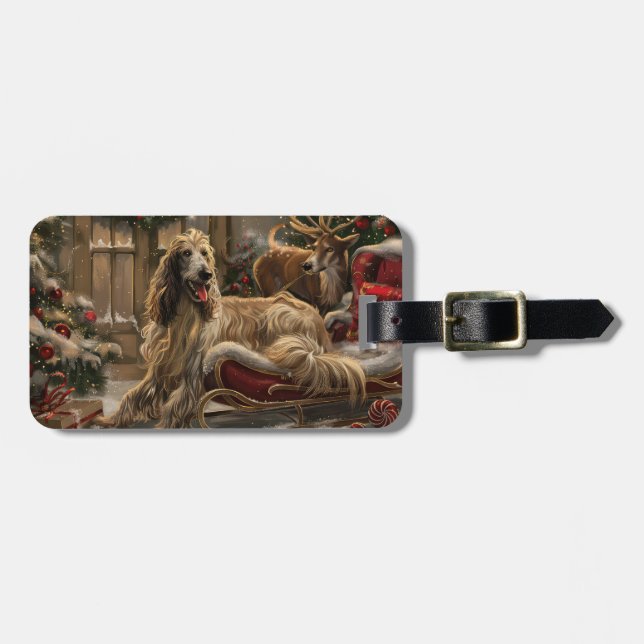 Afghan Hound Dog Christmas Festive Luggage Tag (Front Horizontal)