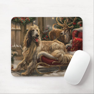 Afghan Hound Dog Christmas Festive Mouse Mat
