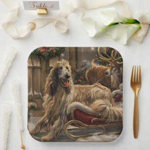 Afghan Hound Dog Christmas Festive Paper Plate