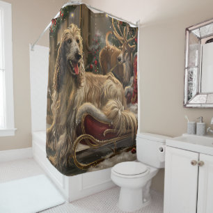 Afghan Hound Dog Christmas Festive Shower Curtain