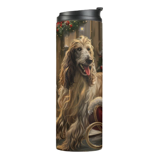 Afghan Hound Dog Christmas Festive Thermal Tumbler (Rotated Left)