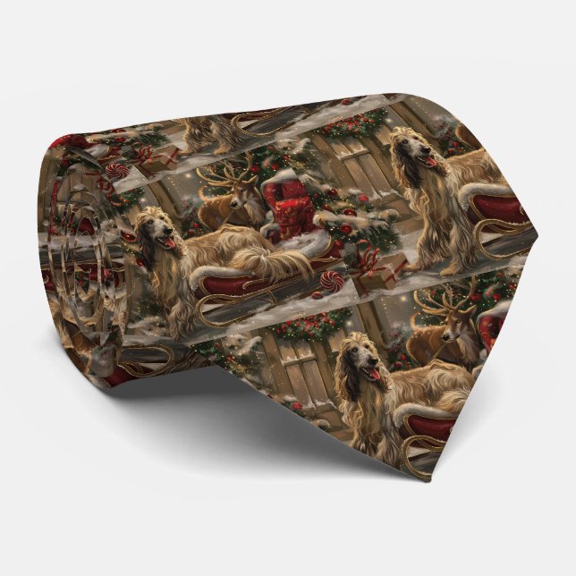 Afghan Hound Dog Christmas Festive Tie (Rolled)