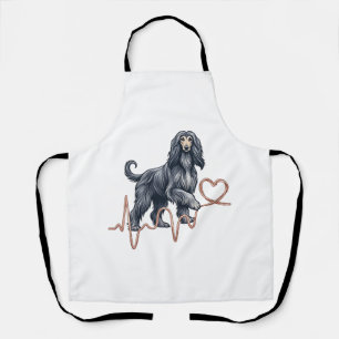 Afghan Hound Dog Heartbeat Line Heart Apron