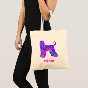 Afghan Hound Dog Hot Pink and Blue Tote Bag