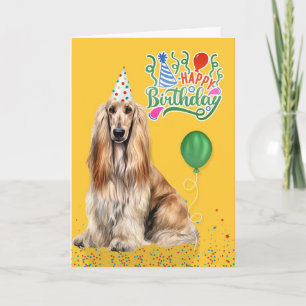 Afghan Hound Dog in a Party Hat on Yellow Birthday Card