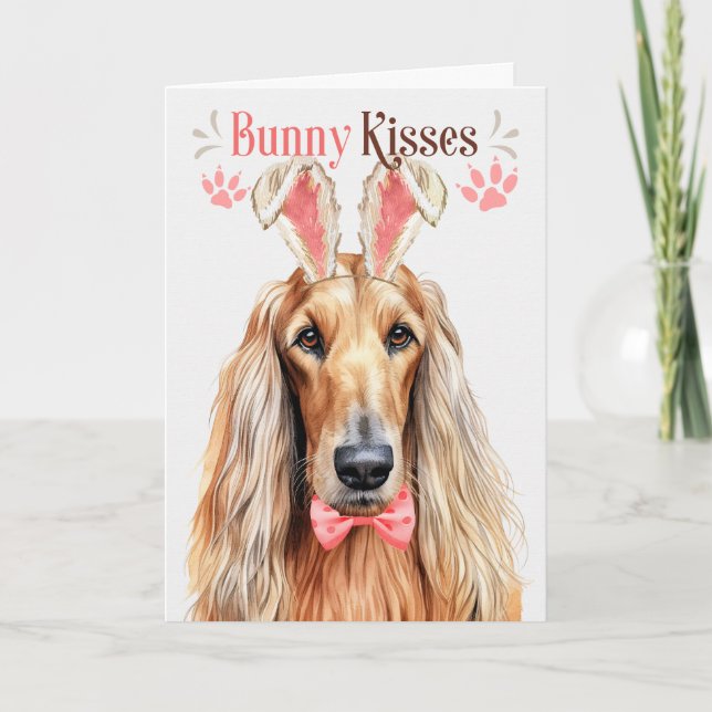 Afghan Hound Dog in Bunny Ears for Easter Holiday Card (Front)