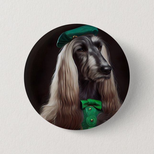 afghan hound dog in St. Patrick's Day Dress  6 Cm Round Badge (Front)
