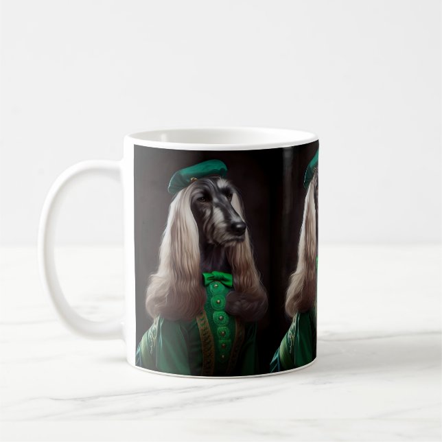 afghan hound dog in St. Patrick's Day Dress Coffee Mug (Left)