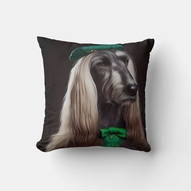 afghan hound dog in St. Patrick's Day Dress Cushion (Front)