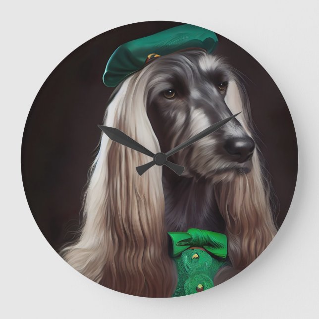 afghan hound dog in St. Patrick's Day Dress Large Clock (Front)