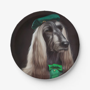 afghan hound dog in St. Patrick's Day Dress  Paper Plate