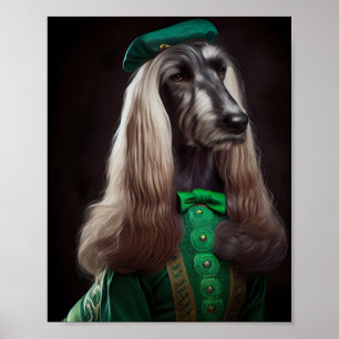 afghan hound dog in St. Patrick's Day Dress Poster
