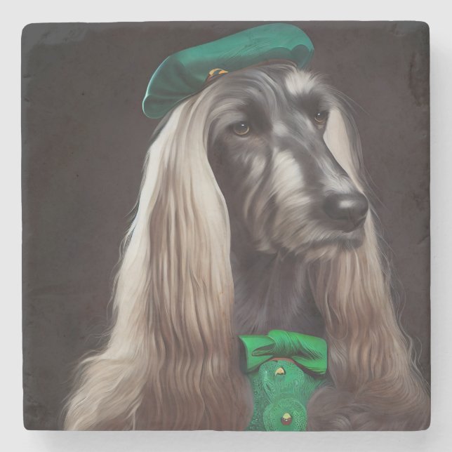 afghan hound dog in St. Patrick's Day Dress Stone Coaster (Front)