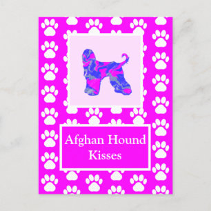 Afghan Hound Dog Kisses Silhouette Cute P&B Postcard