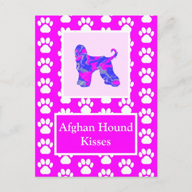 Afghan Hound Dog Kisses Silhouette Cute P&B Postcard (Front)