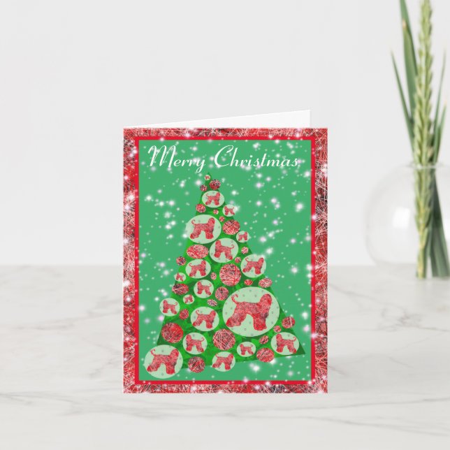 Afghan Hound Dog Merry Christmas Tree Holiday Card (Front)
