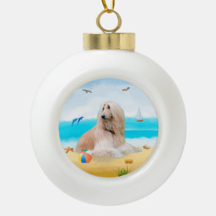 Afghan Hound Dog on Beach  Ceramic Ball Christmas Ornament