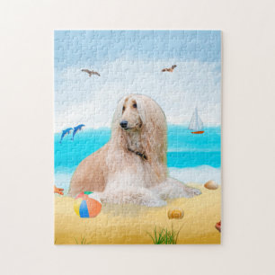afghan hound dog on beach jigsaw puzzle