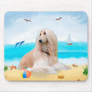 Afghan Hound Dog on Beach Mouse Mat