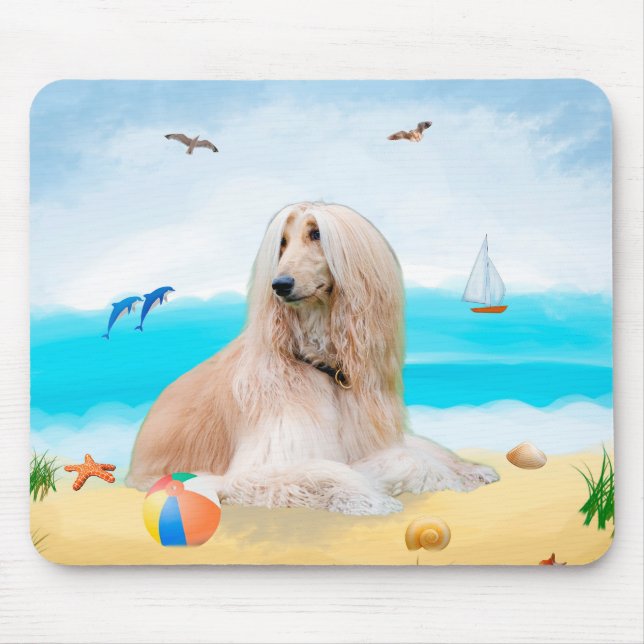 Afghan Hound Dog on Beach Mouse Mat (Front)