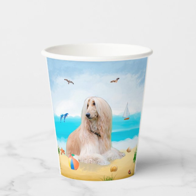 Afghan Hound Dog on Beach Paper Cups (Front)