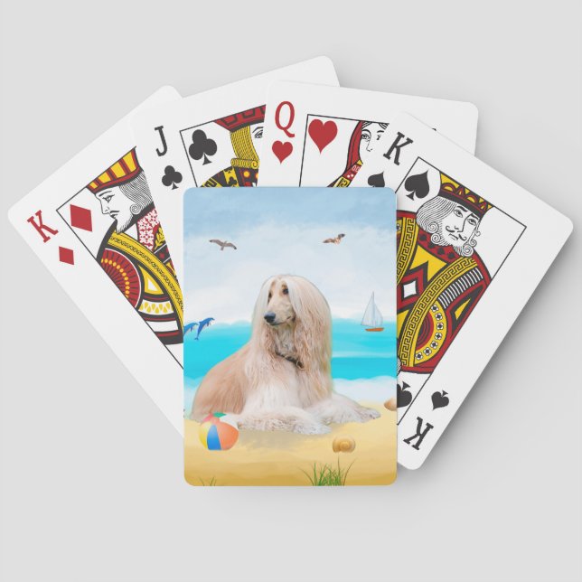 Afghan Hound Dog on Beach Playing Cards (Back)