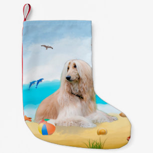 Afghan Hound Dog on Beach Small Christmas Stocking