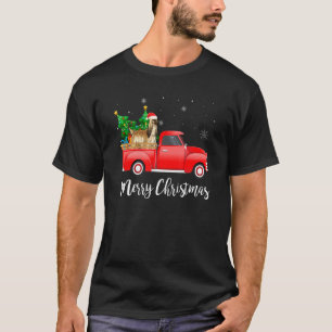 Afghan Hound Dog Riding Red Truck Christmas T-Shirt