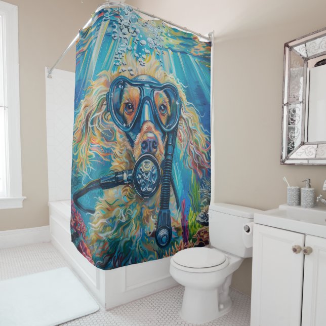 Afghan Hound Dog Scuba Diving Underwater Shower Curtain (In Situ)