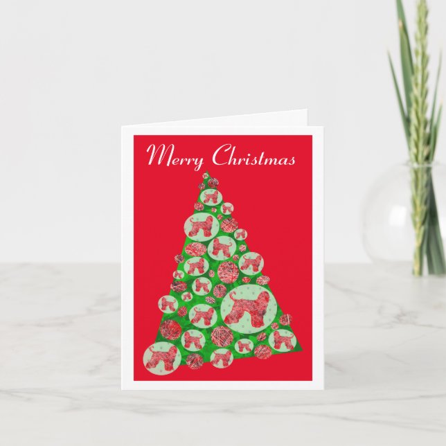 Afghan Hound Dog Silhouette Christmas Tree Red Card (Front)