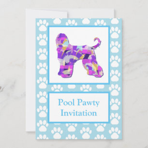Afghan Hound Dog Silhouette Pool Pawty Blue PPY&B Invitation