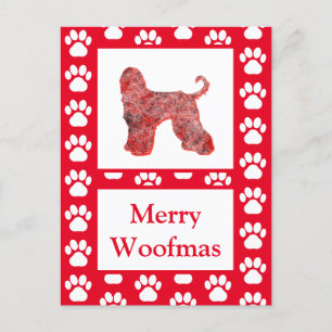 Afghan Hound Dog Silhouette Red Merry Christmas Postcard
