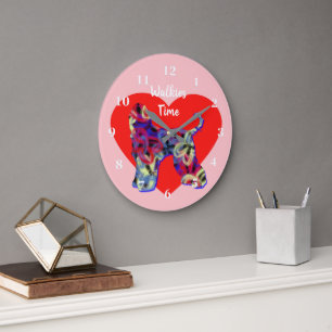 Afghan Hound Dog Silhouette Valentines Day Pink Large Clock