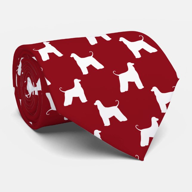 Afghan Hound Dog Silhouettes Pattern Red and White Tie (Rolled)