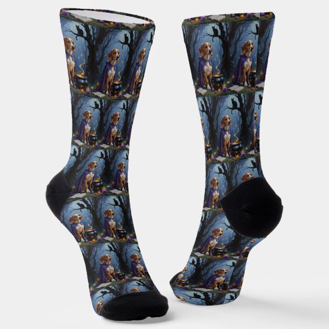 Afghan Hound Dog Whimsical Halloween Painting Socks (Angled)