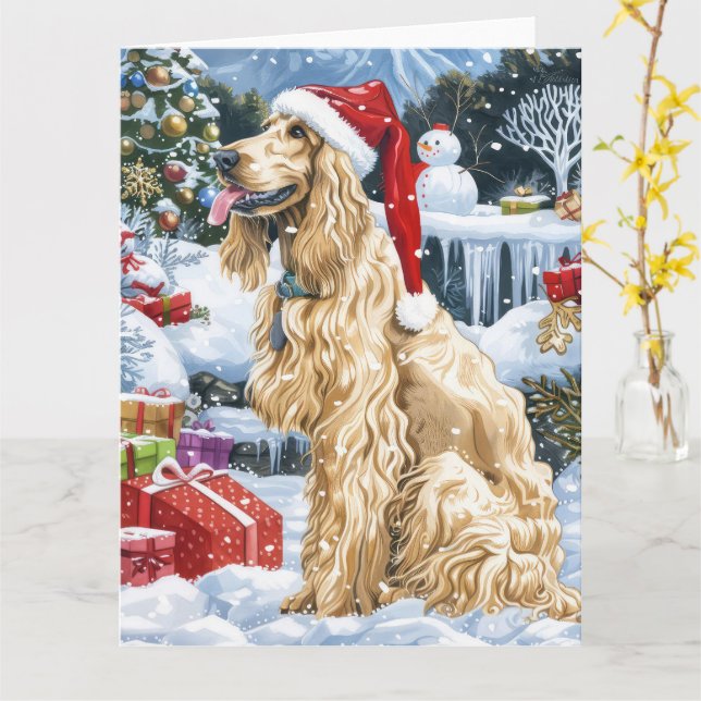 Afghan Hound Dog Winter Wonderland Christmas Joy  Card (Yellow Flower)