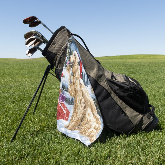 Afghan Hound Dog Winter Wonderland Christmas Joy  Golf Towel (Green)