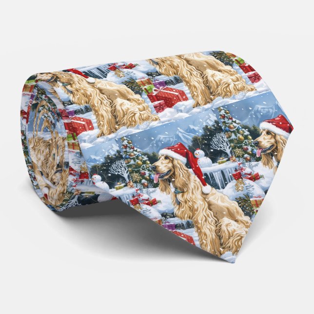 Afghan Hound Dog Winter Wonderland Christmas Joy  Tie (Rolled)