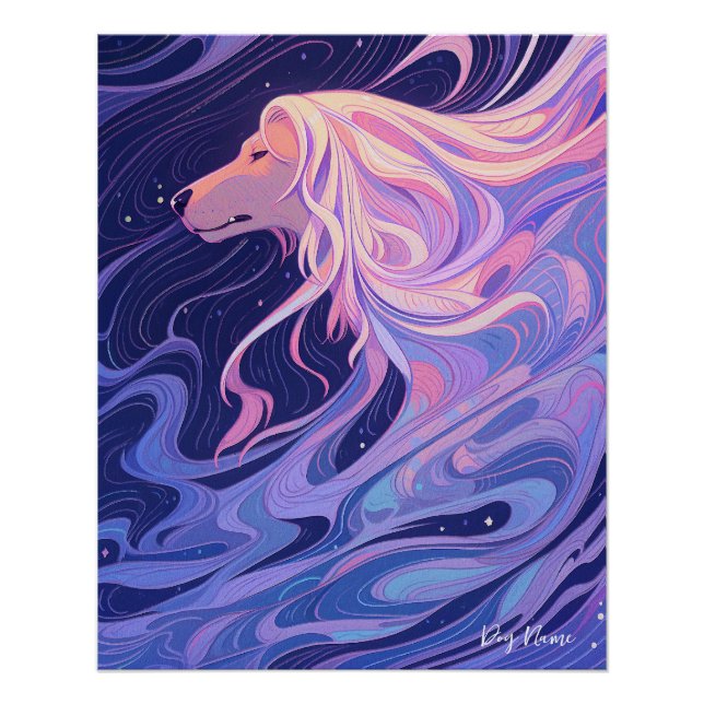 Afghan Hound dog with starry sky and water 001 Poster (Front)
