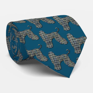 Afghan Hound Dog Yellow & Black Grid Cute Blue Tie